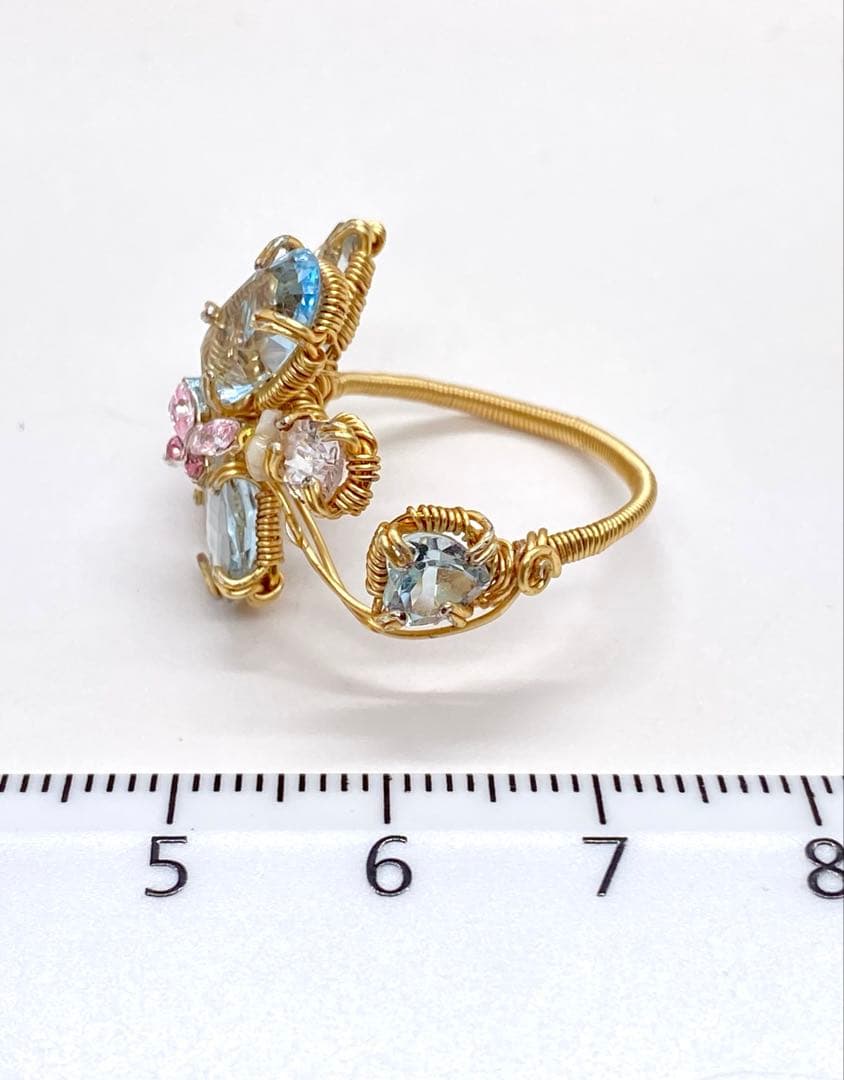 ブルートパーズ ワイヤーアートリング 10kgf ハンドメイド新作 14〜15号