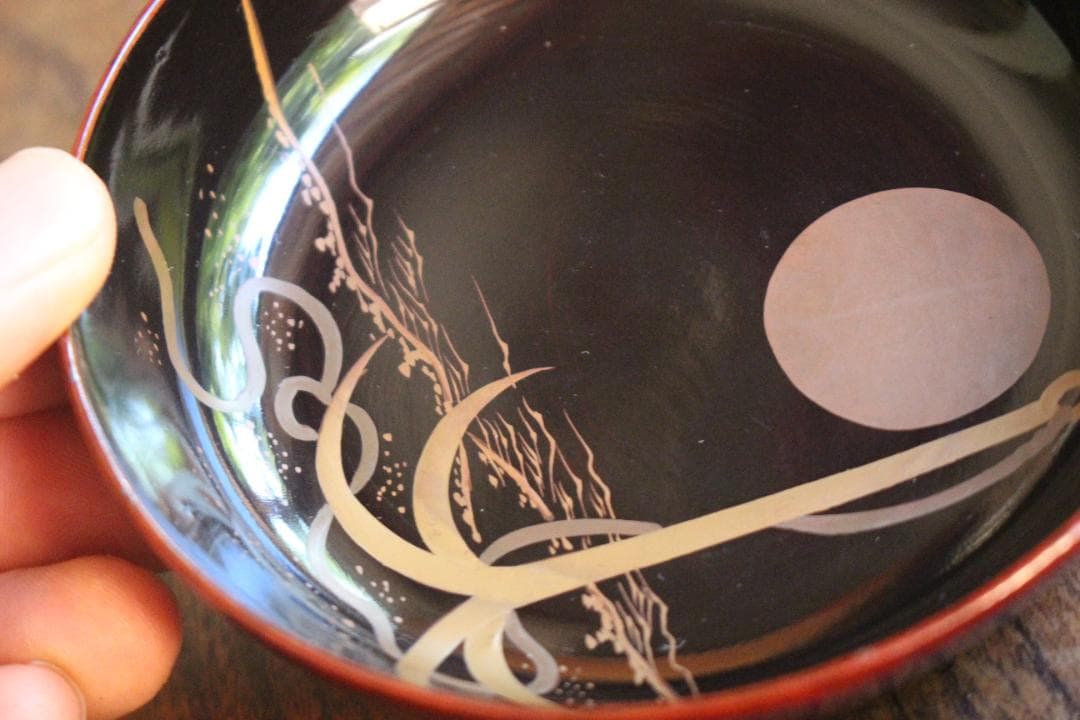 ばら売り可！時代内黒溜塗に優美な月蒔絵の映える小皿8点（検輪島塗蒔絵皿銘々皿