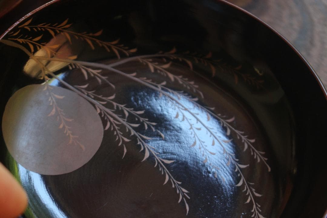 ばら売り可！時代内黒溜塗に優美な月蒔絵の映える小皿8点（検輪島塗蒔絵皿銘々皿