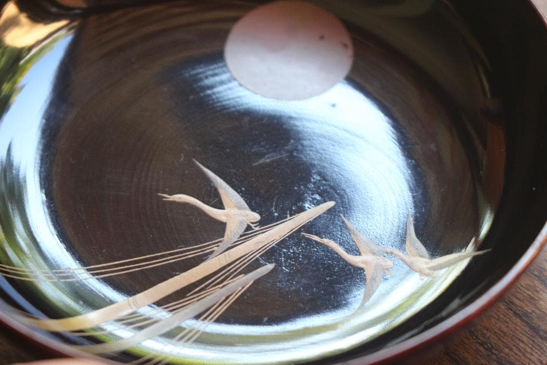 ばら売り可！時代内黒溜塗に優美な月蒔絵の映える小皿8点（検輪島塗蒔絵皿銘々皿