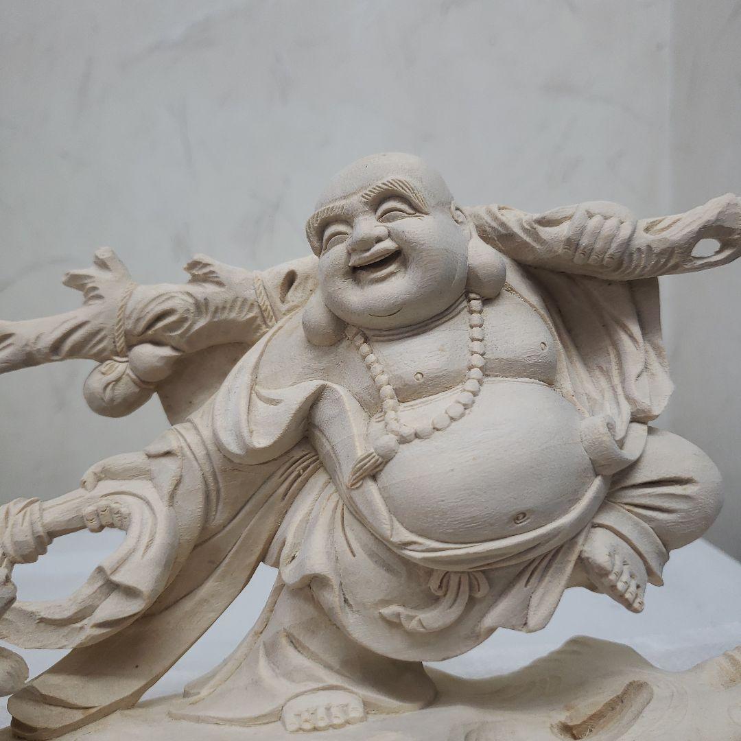 Ｂフライデー　蔵出し特価縁起物 七福神★楠材 布袋とうさぎ★福徳円満 子孫繁栄