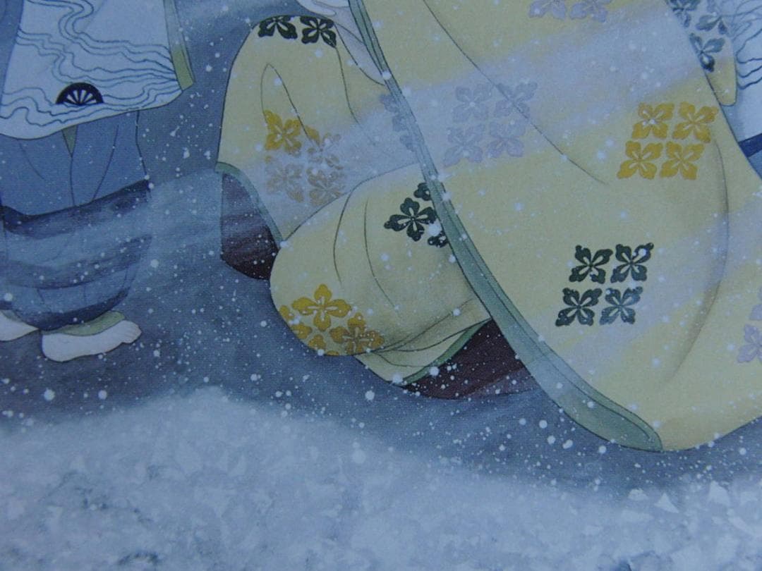 内田青虹、【雪行中（あと少し頑張って…常盤母子）】、希少な額装用画集より