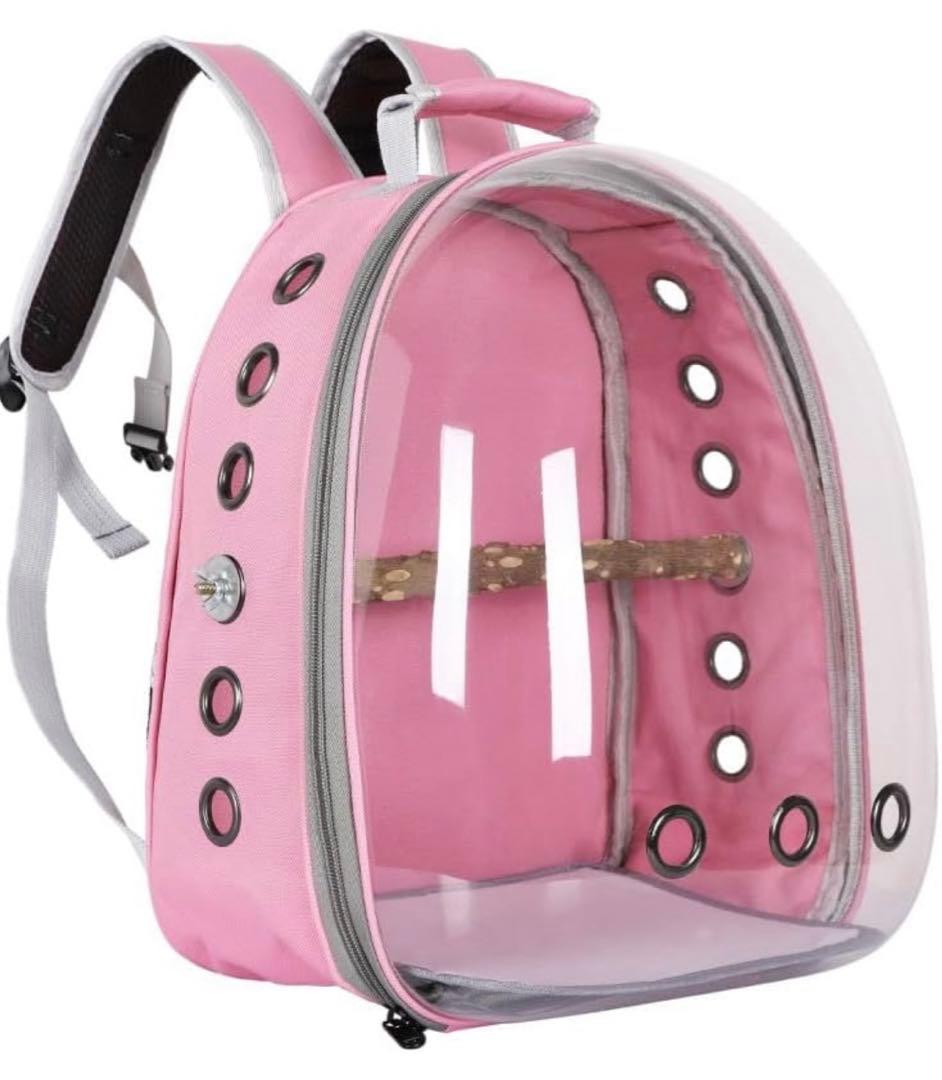 小鳥　ペット　キャリーバッグ　リュック　ピンク　餌入れ付き