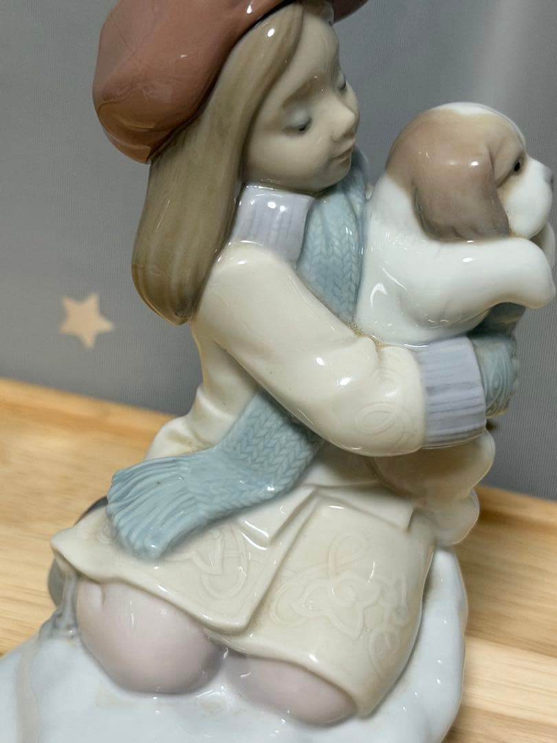 リヤドロ　少女と仔犬　冬　雪　手袋