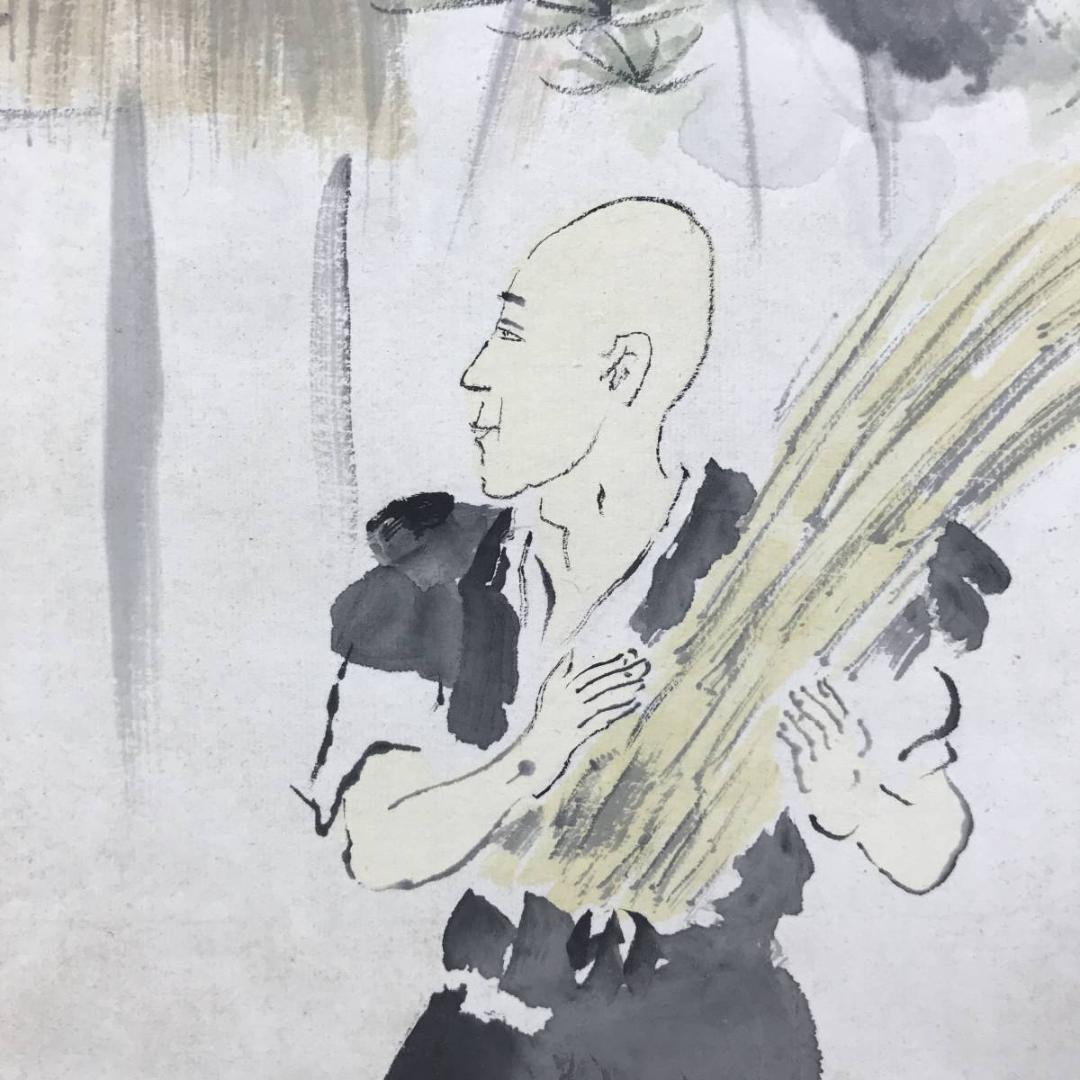 真作/福岡青嵐/田家人物図/山水図/横物/掛軸/名家伝来AE-392