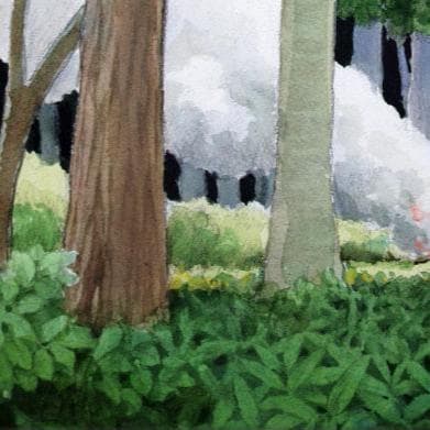 絵画「初冬の森の焚火」