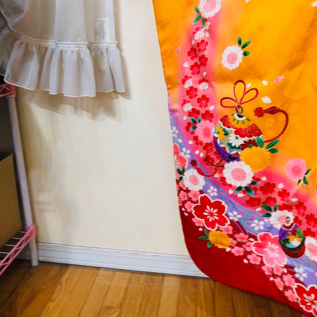 七五三七歳‼豪華黄色赤地可愛い❤️手毬桜金彩金箔煌びやか際立つ‼️完全フルセット絢爛