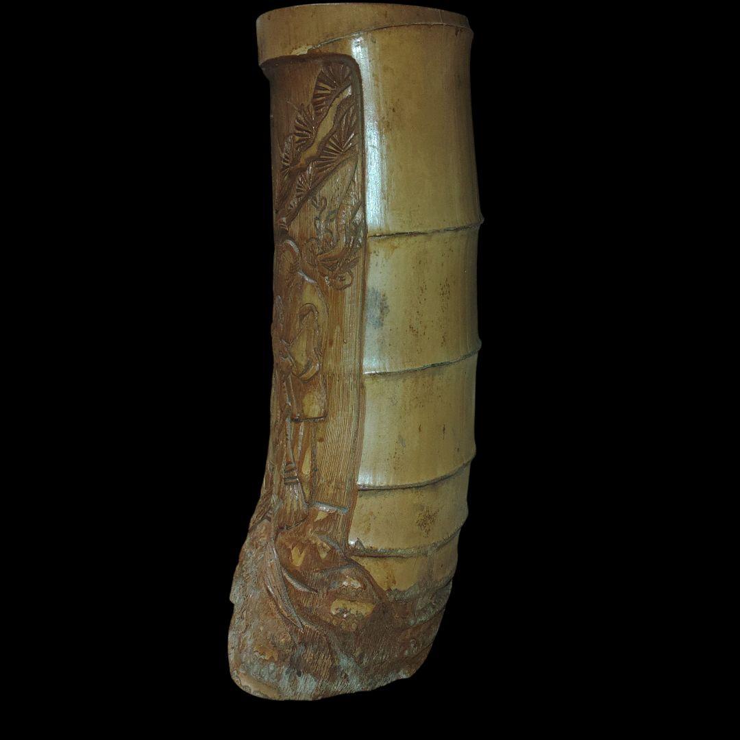 竹根彫刻　高砂　縁起物　花入　置物