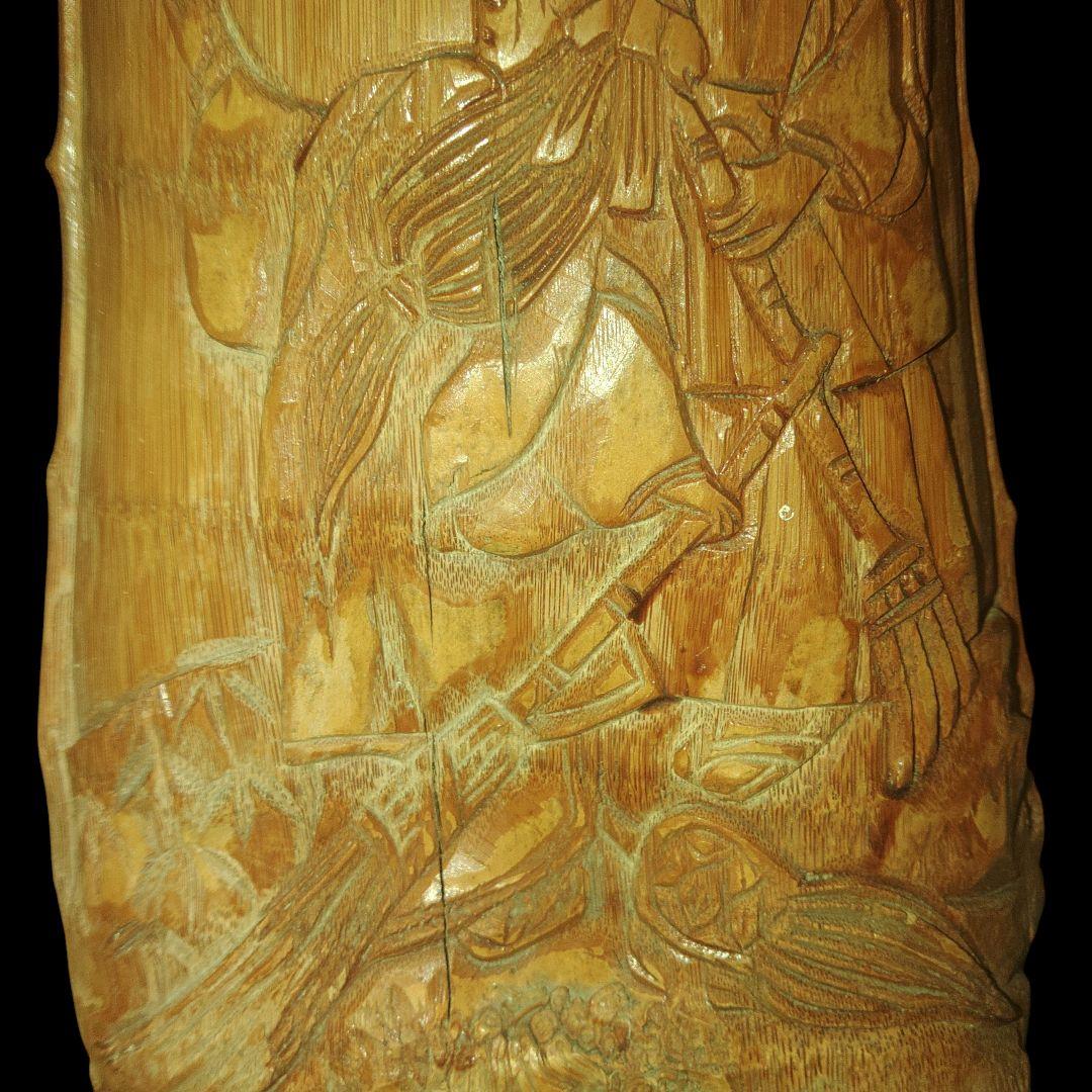 竹根彫刻　高砂　縁起物　花入　置物