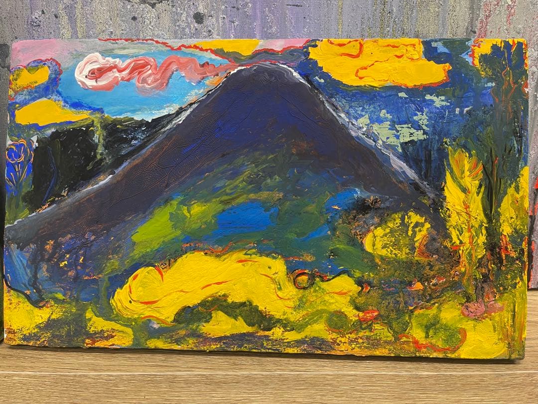 抽象油彩画 山の風景