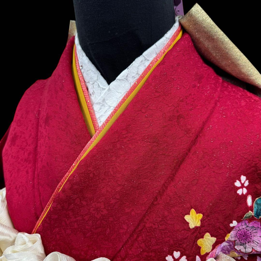 京都きもの友禅　振袖8点フルセット 桜 七宝 絞り 銀通し 正絹 成人式 逸品