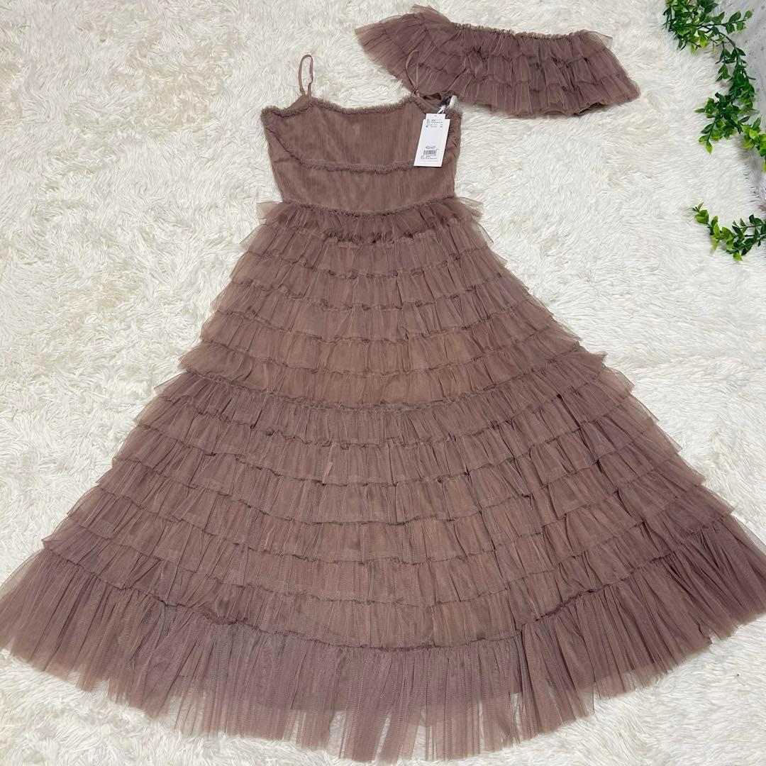 新品　FRAY I.D 2wayチュールフリルティアードドレス　ピンクベージュ