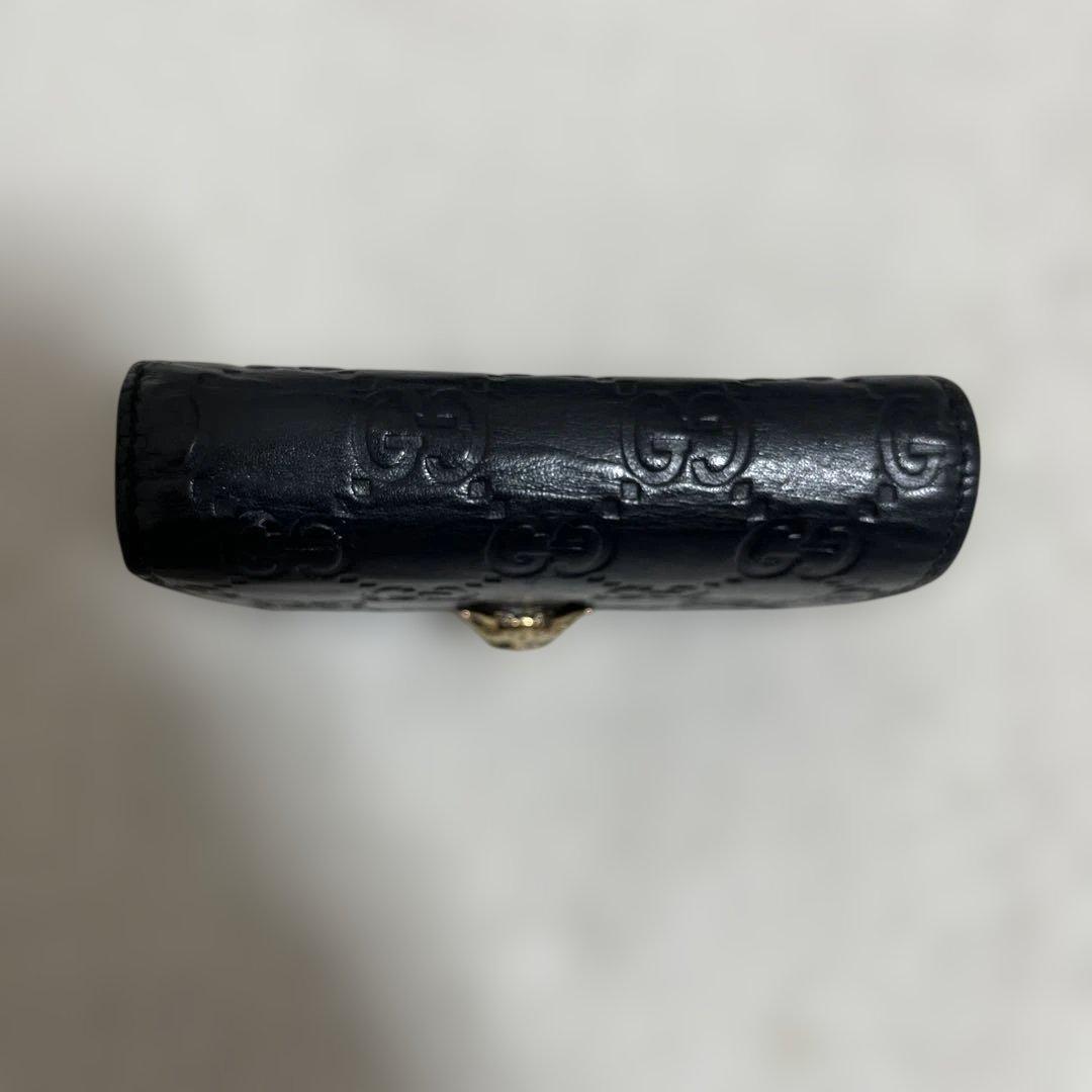 グッチ 財布 リネアキャット GG柄 シマ レザー 猫 黒 ミニ 二つ折り