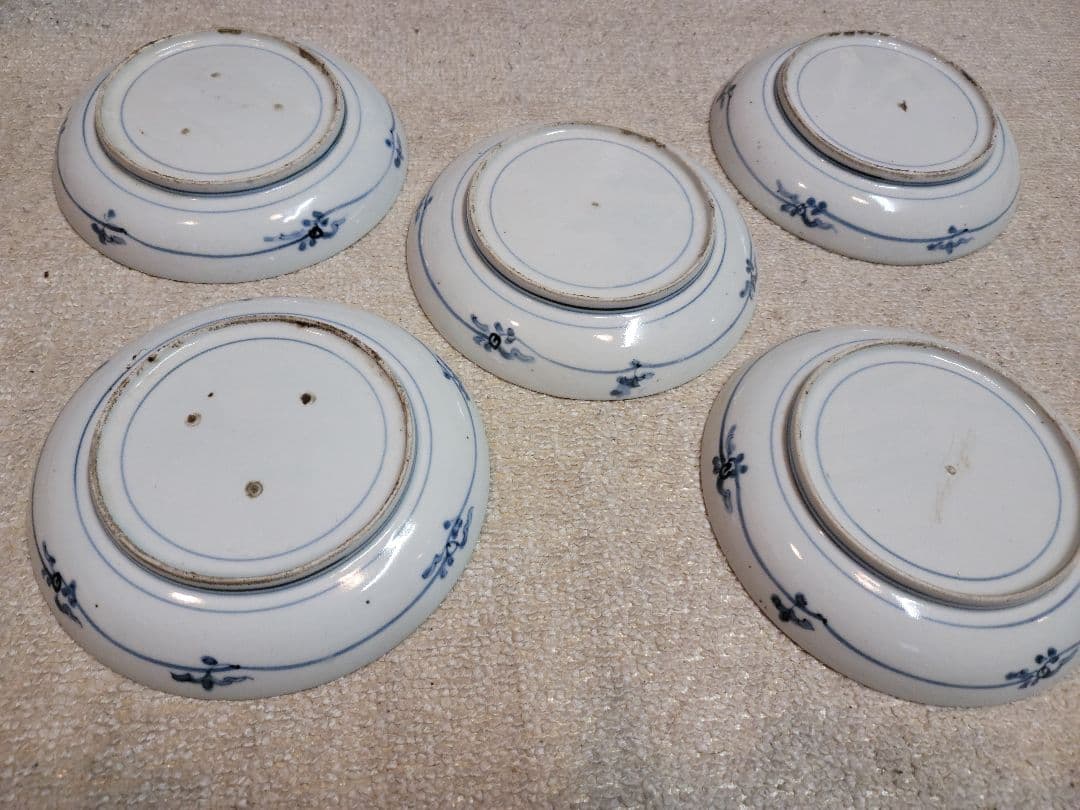 早い者勝ち藏だし品　延宝様式　古伊万里　江戸中期初頭　花唐草染付中皿　5客セット