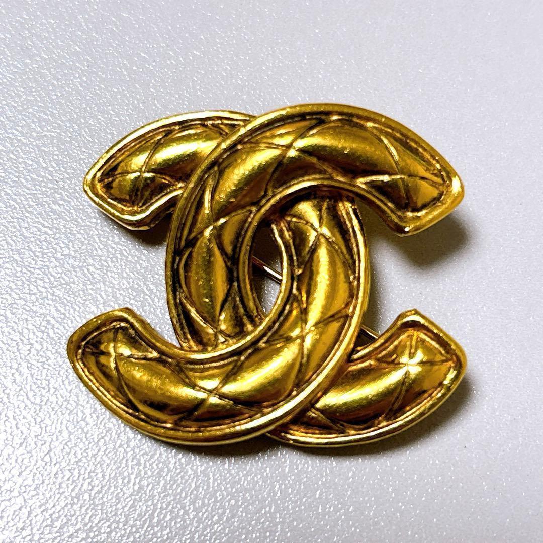 【美品】シャネル CHANEL ブローチ マトラッセ ココマーク ゴールド