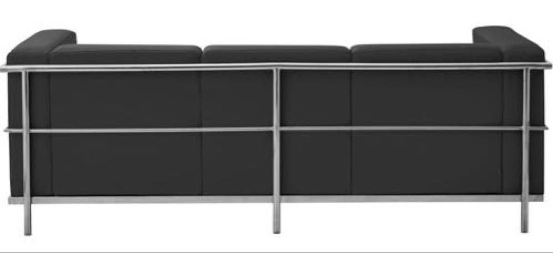 ル・コルビジェ リ 黒の3人掛けソファ、USED品、スタイリッシュ、合皮