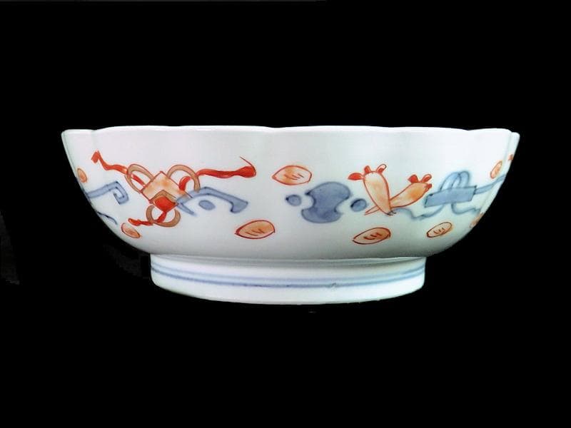 古伊万里　金襴手　牡丹に松竹梅の図　大振膾皿　３客　C784AS-CFz