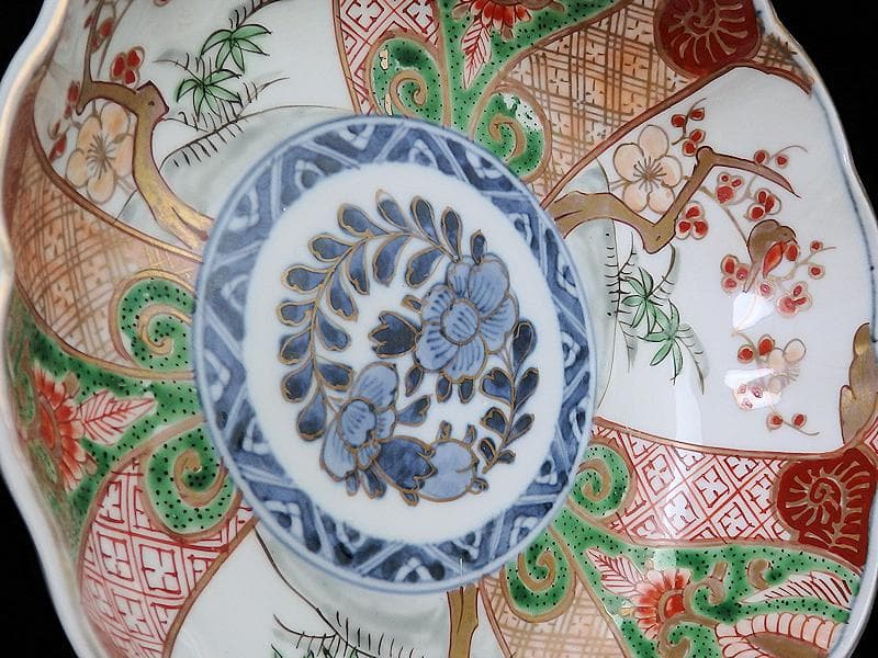 古伊万里　金襴手　牡丹に松竹梅の図　大振膾皿　３客　C784AS-CFz