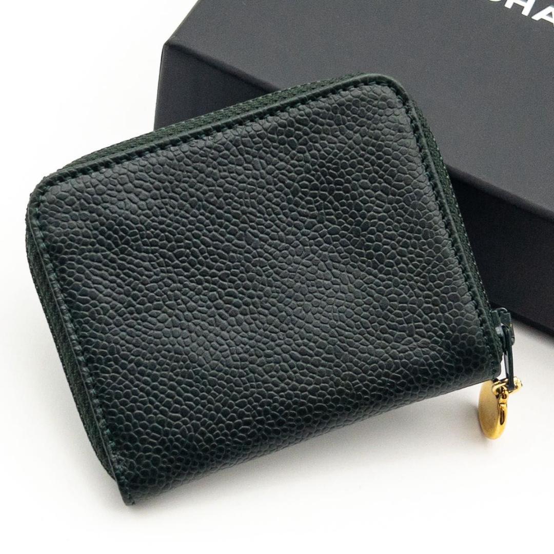 【超極美品】CHANEL ケース　ココマーク　キャビアスキン　グリーン