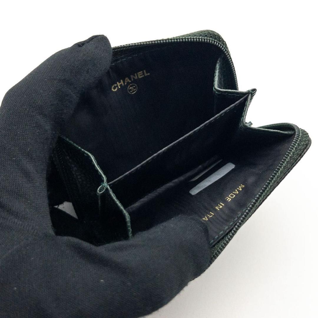 【超極美品】CHANEL ケース　ココマーク　キャビアスキン　グリーン