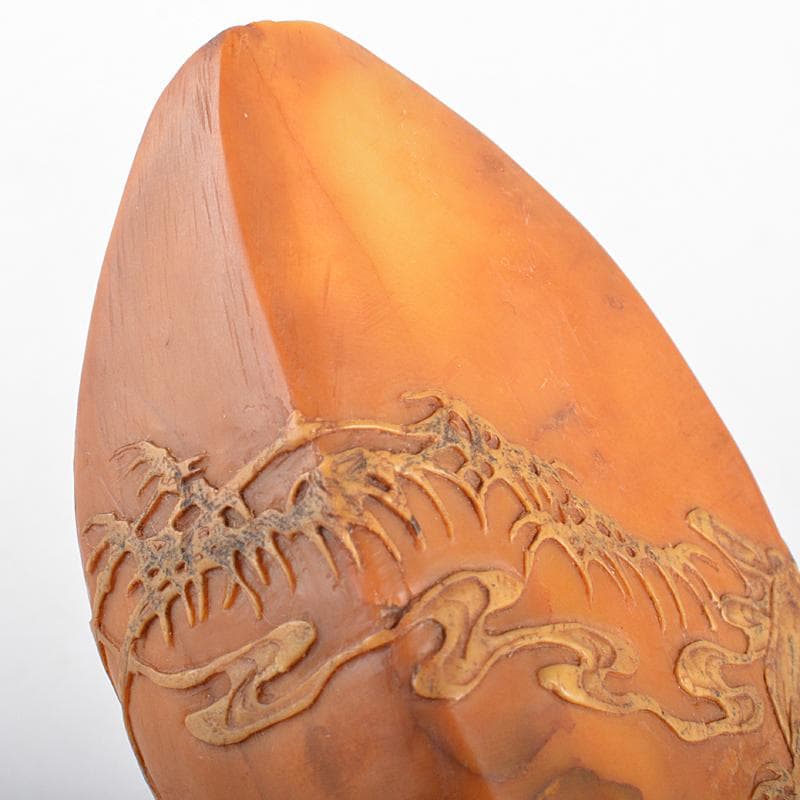 中国　玉石彫刻　山水鹿刻　置物　C　R5817