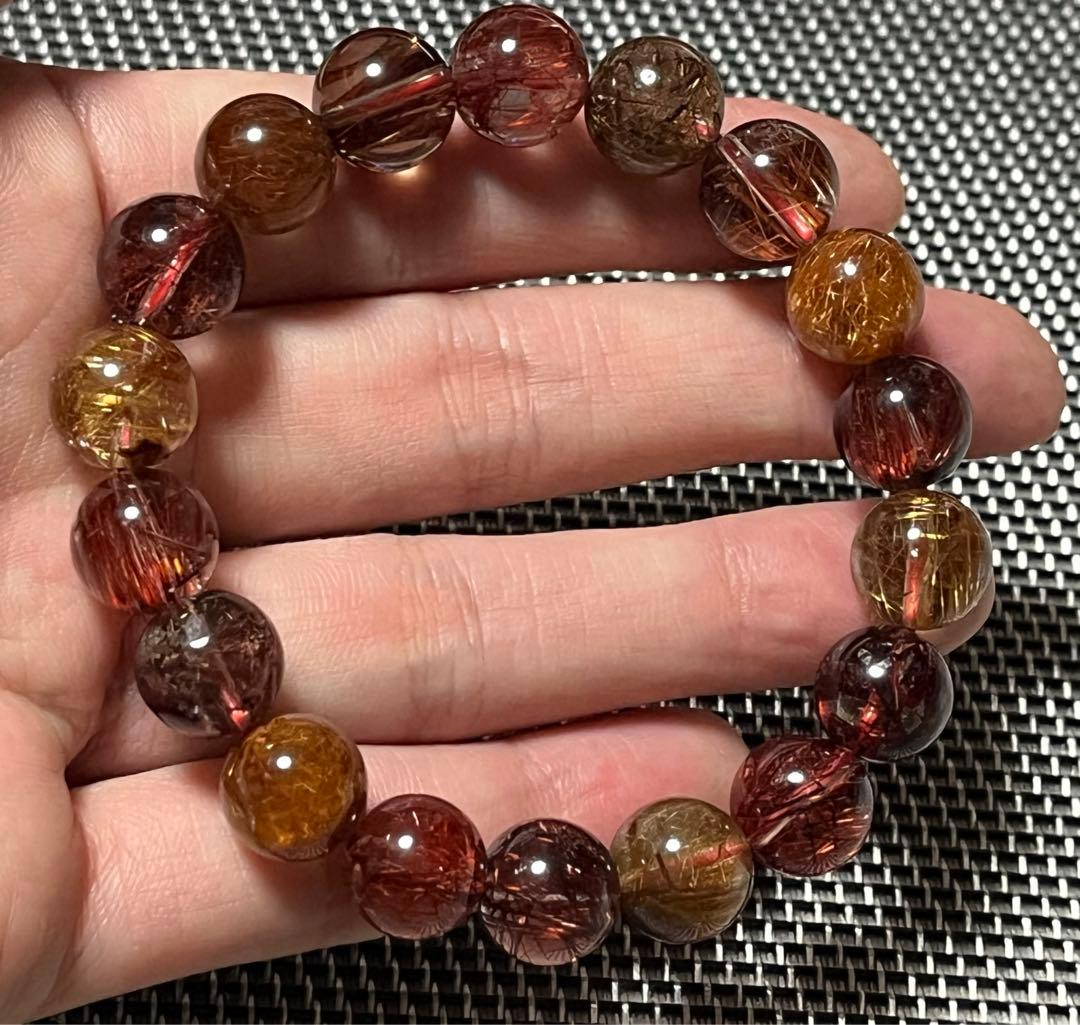 高品質 ミックスルチルクォーツブレスレット 約11mm ①