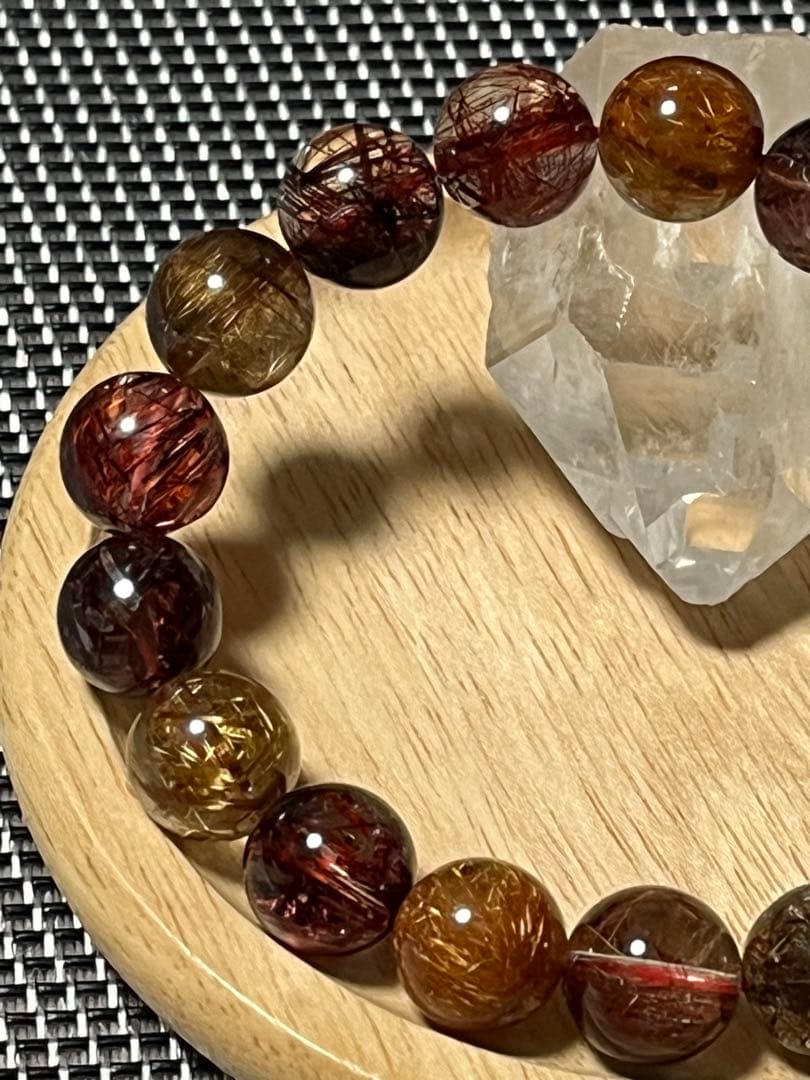 高品質 ミックスルチルクォーツブレスレット 約11mm ①