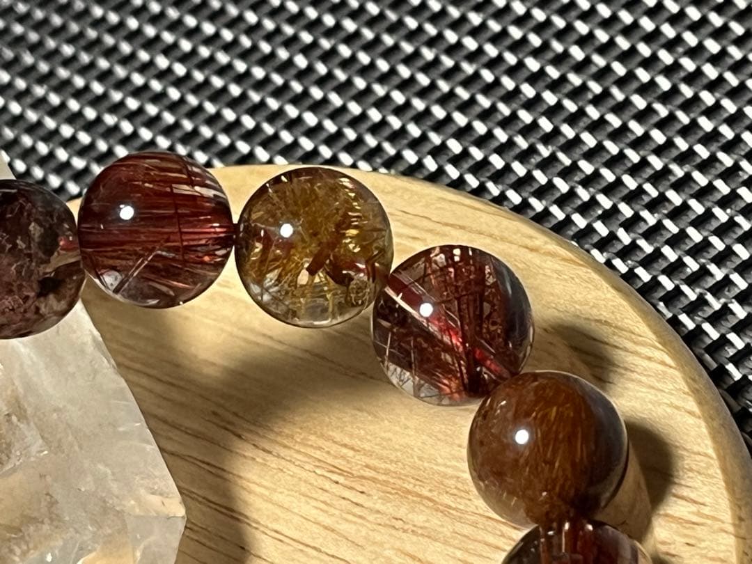 高品質 ミックスルチルクォーツブレスレット 約11mm ①