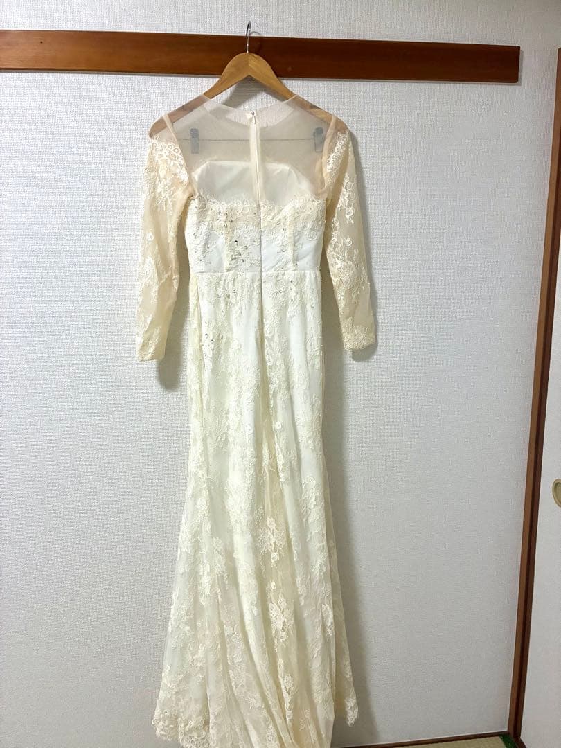 ❤️前撮りに❤️レース長袖 マーメイド風 ウェディングドレス トレーン付 M