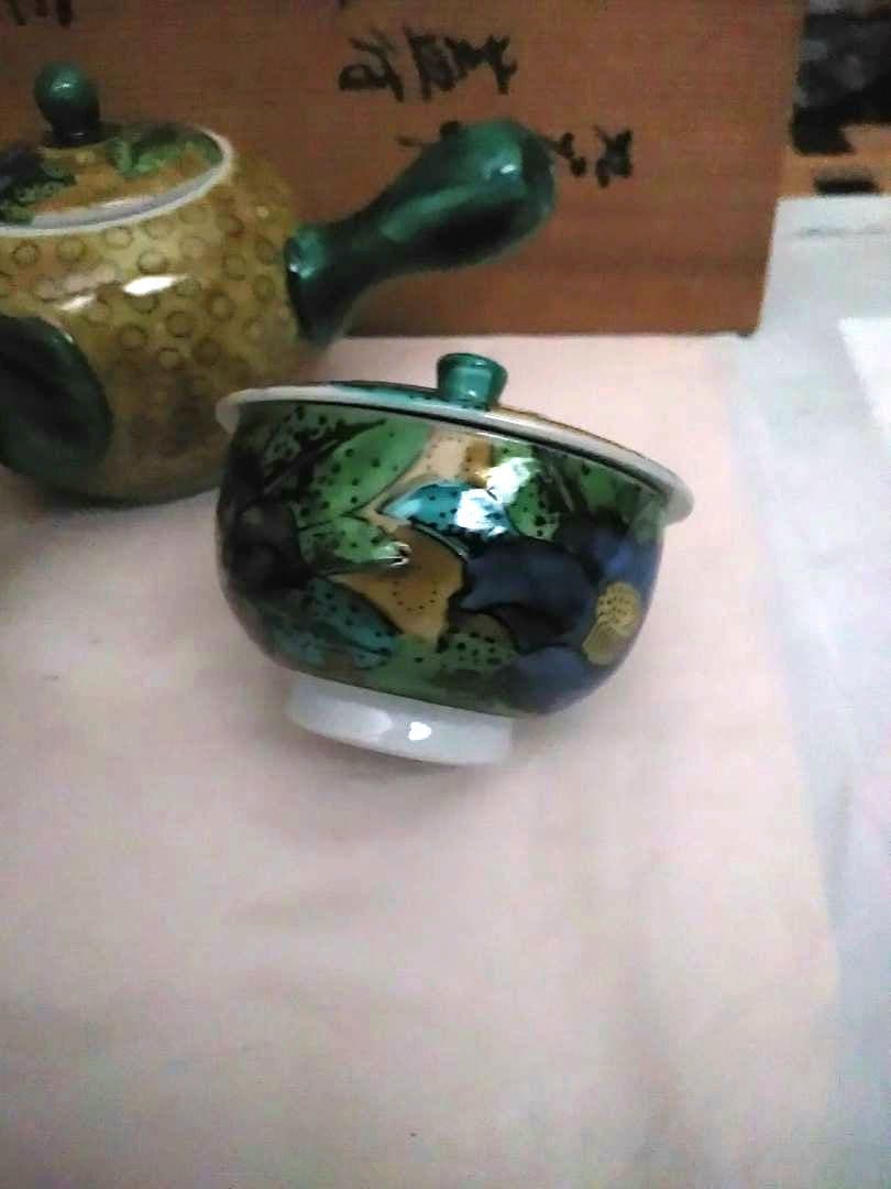 九谷焼　角福　作家物　急須と蓋付き湯呑み　6点セット　相川志保