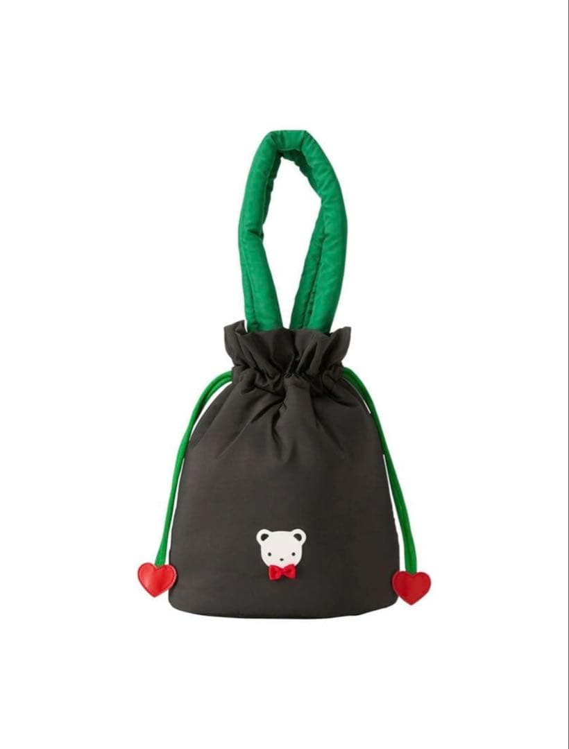 完売 新品未使用　ファミリア　巾着バッグ　ブラックxグリーン　バレンタイン