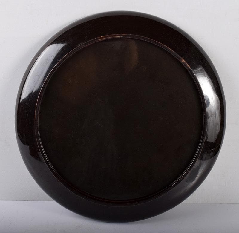 黒漆　螺鈿闇蒔絵　光琳月梅之図　闇鴉盆　時代箱付　V　3698B