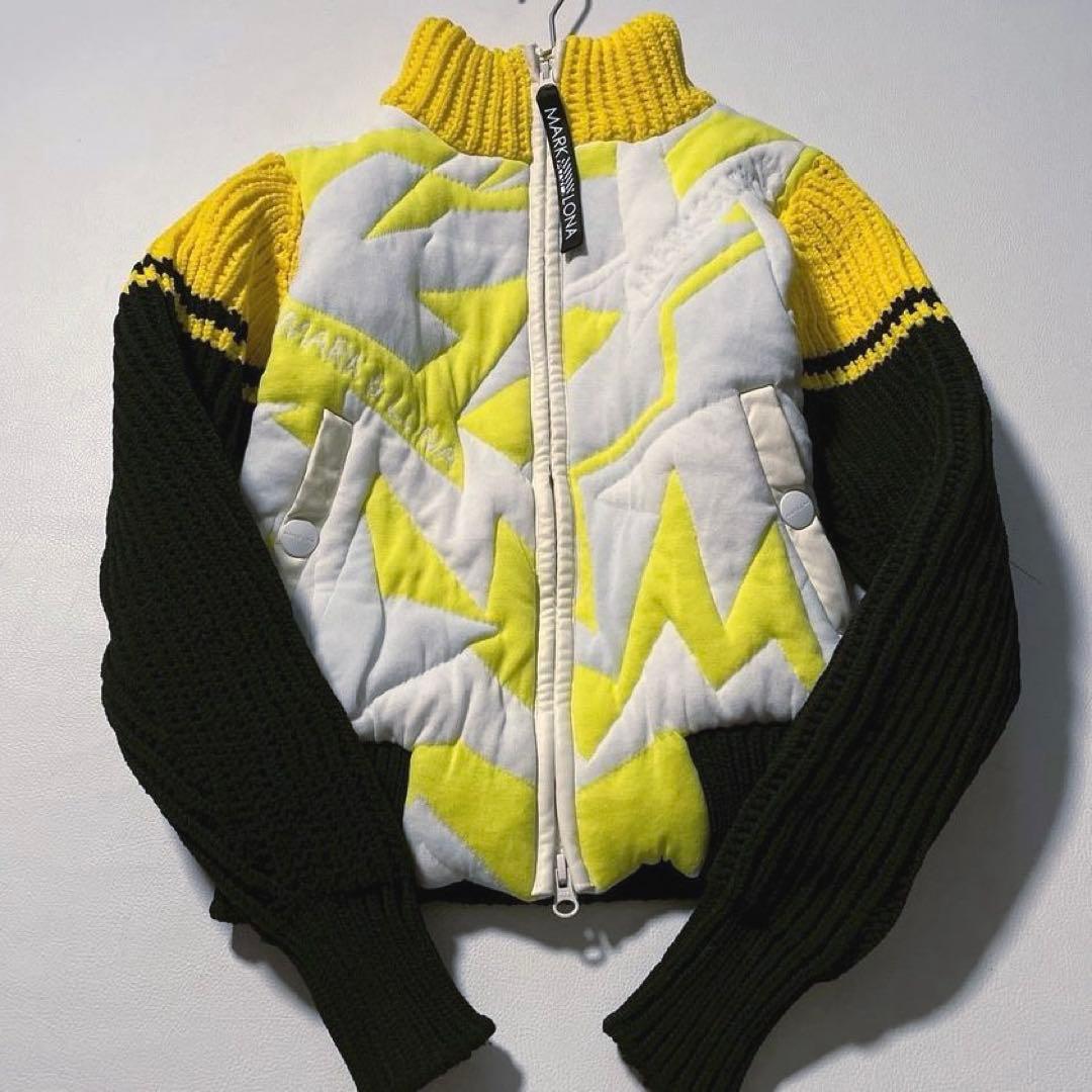 【アユミファイヤー】マークアンドロナ　ニット切り替え 総柄ジャケット 36