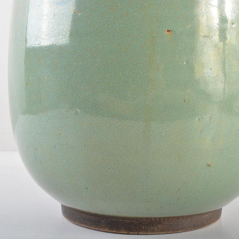 富山県　越中小杉焼　青磁　鶴首瓶　時代箱付　K　R5997B