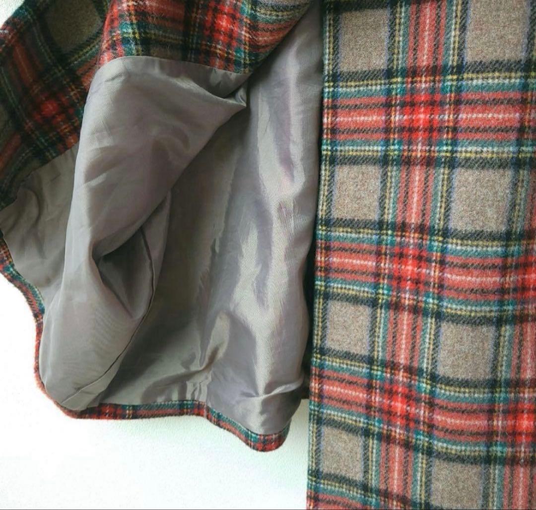 mizuiro ind　チェック柄ロングコート　サイズフリー　ウール混紡