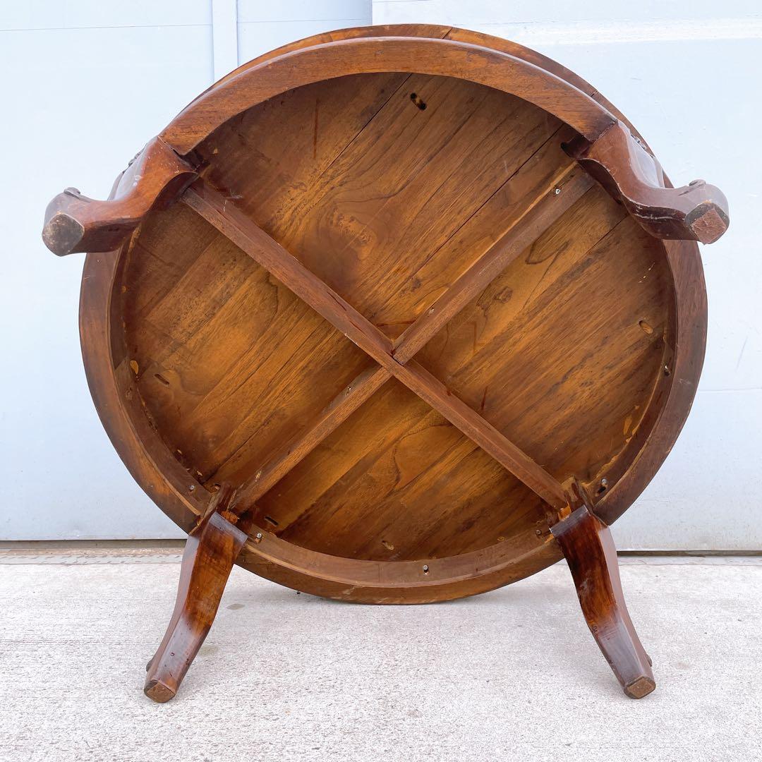 【美品送料込】アンティーク家具 手彫り彫刻 円形テーブル 猫脚