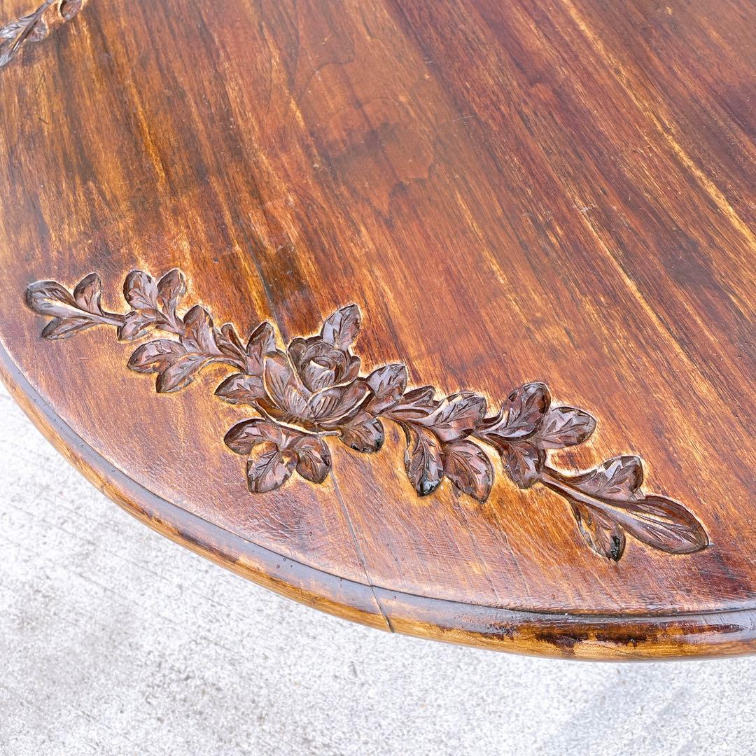 【美品送料込】アンティーク家具 手彫り彫刻 円形テーブル 猫脚