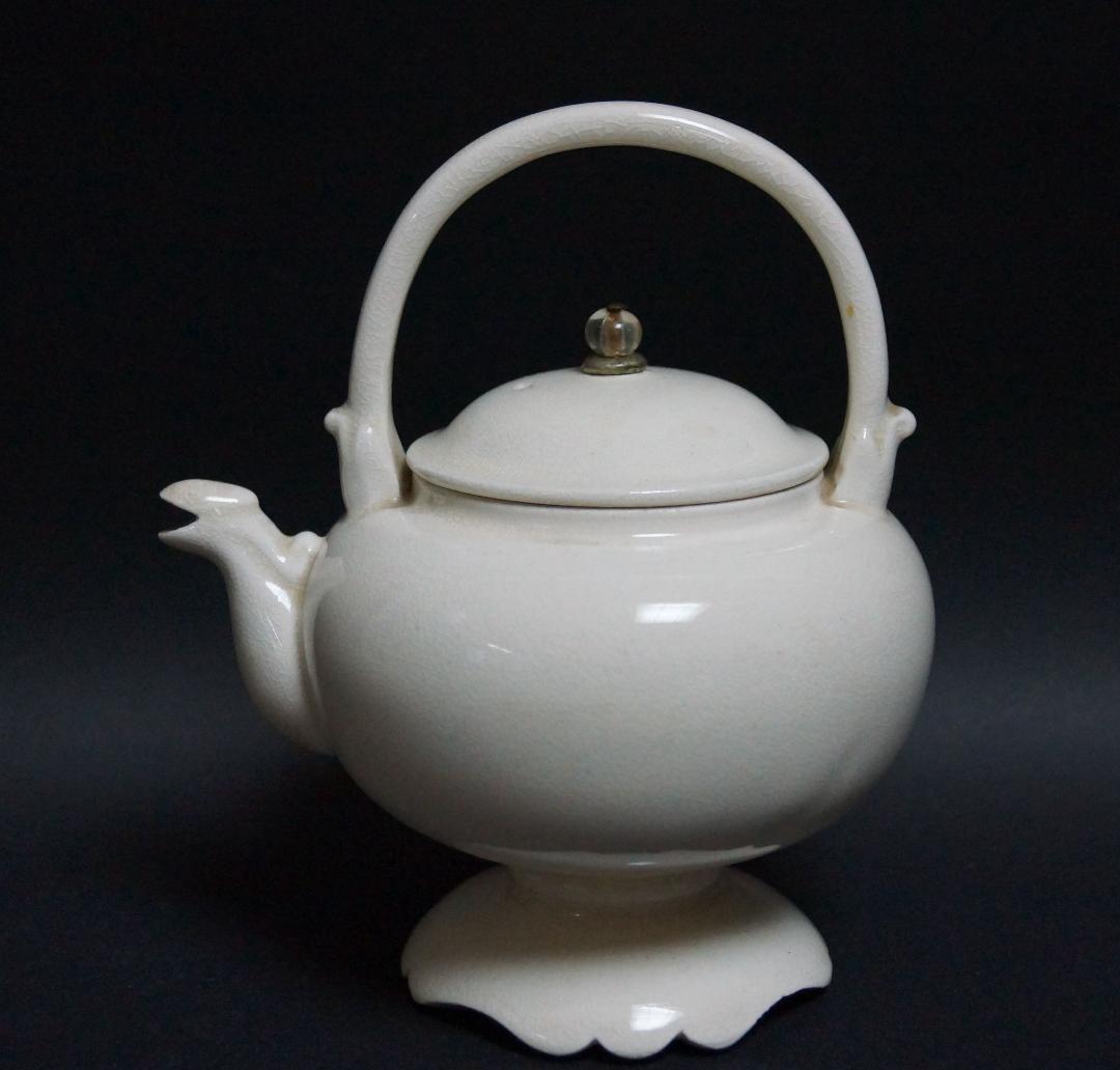 明治期 白泥獣口 提手式急須 高台水注 煎茶道具★時代物★希少品