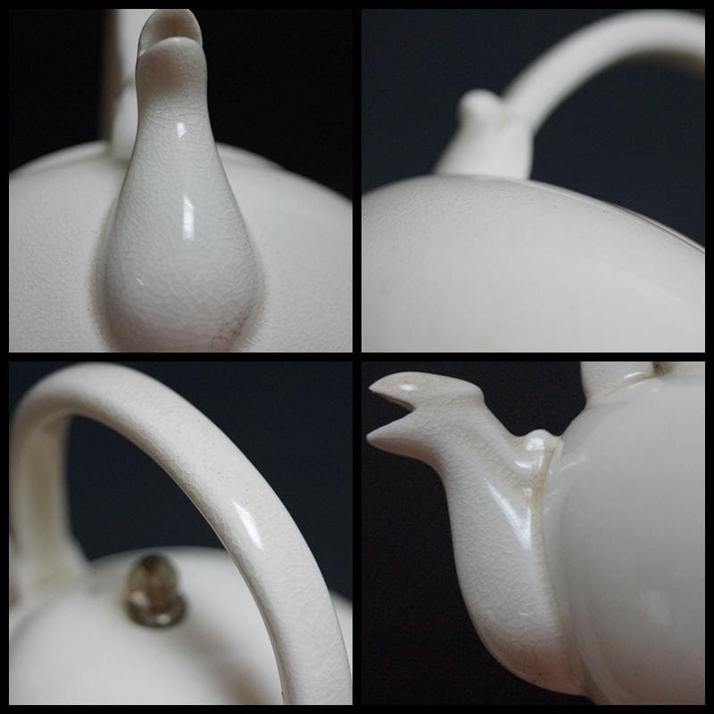 明治期 白泥獣口 提手式急須 高台水注 煎茶道具★時代物★希少品