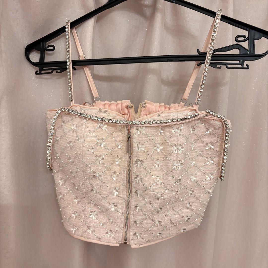 ROBE de FLEURS fm3563 ラメツイード×リボンチュールドレス