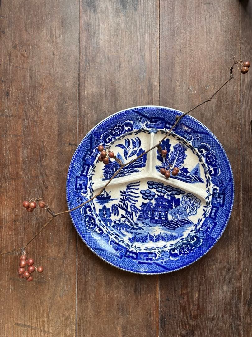 骨董　ウィローパターン　皿　陶器　日本　オキュパイドジャパン　ウィロー　占領下