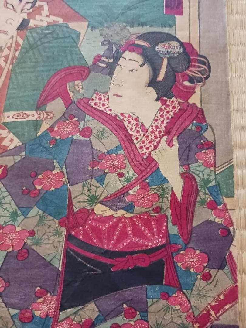 【浮世絵／明治期】歌舞伎役者絵「中村福助小菊亭薫盛筆　木版多色摺　大判個人蔵より