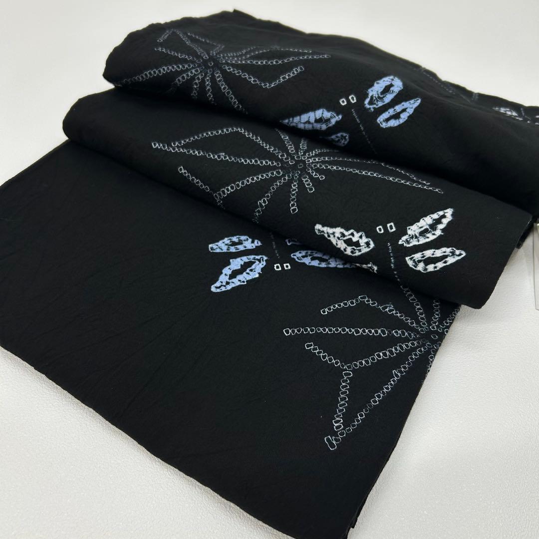 浴衣　絞り浴衣　本場　有松絞り　黒　トンボ　麻の葉　献上柄半幅帯　新品0814④