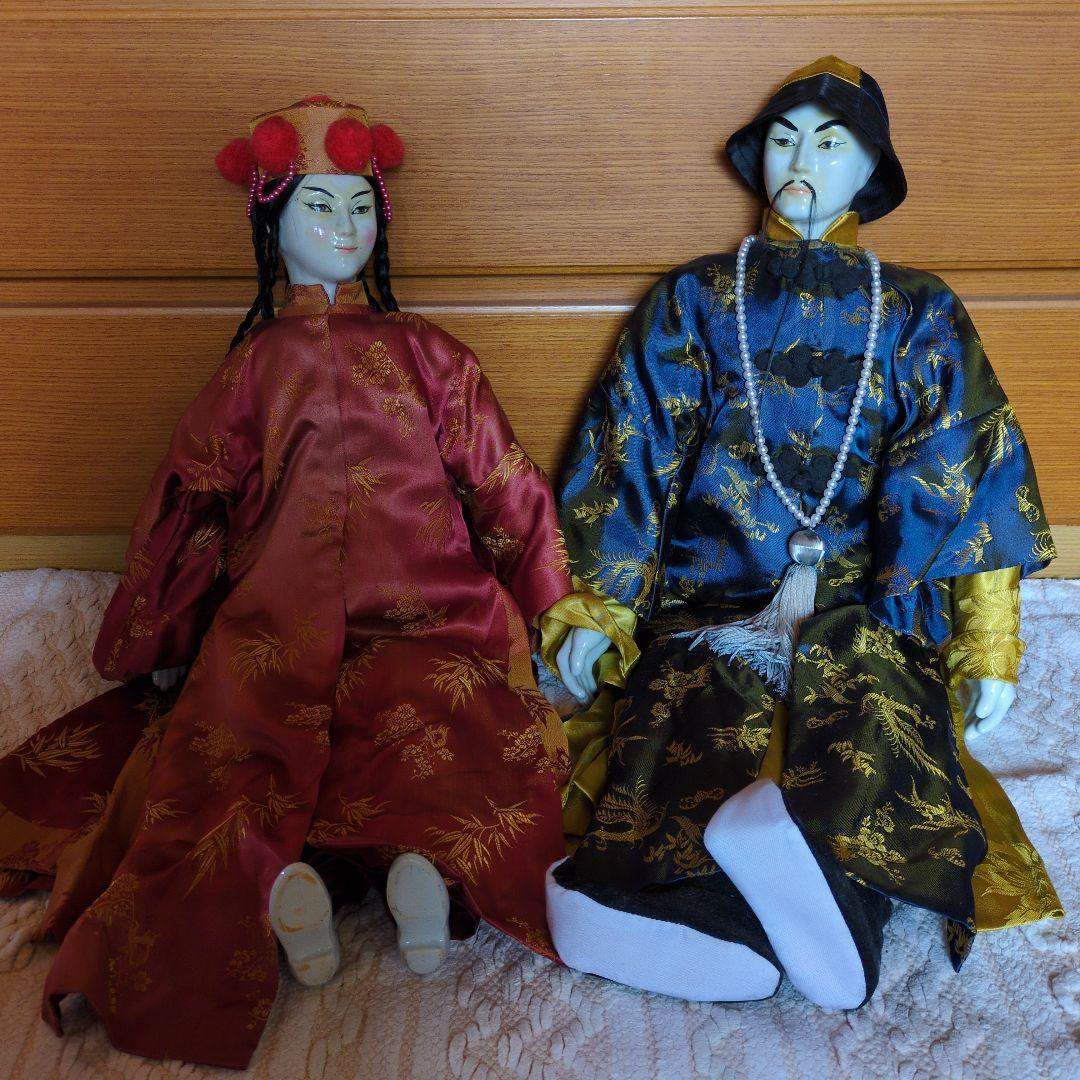 ✴アンティーク 「中国ペア人形」✴頭と手足は陶製・清朝時代の服装と髪型です✴