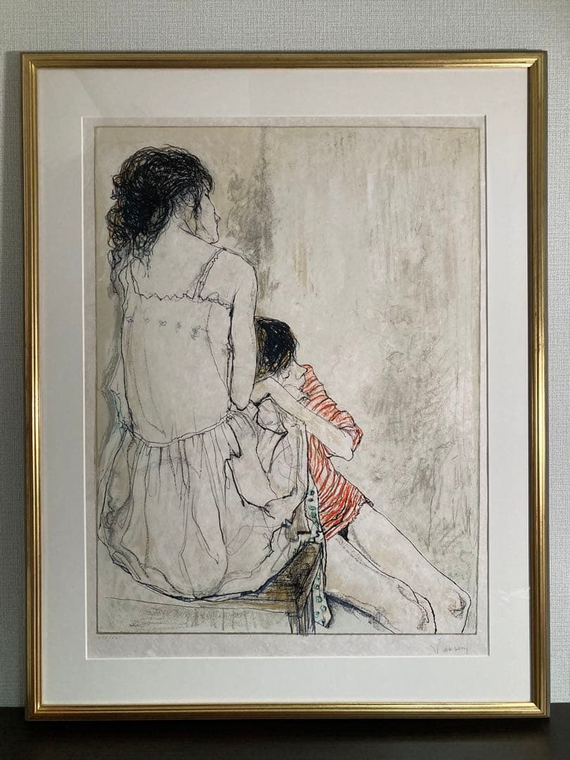【真作保証】ジャン・ジャンセン「母と子」リトグラフ 直筆サイン 版画 絵画