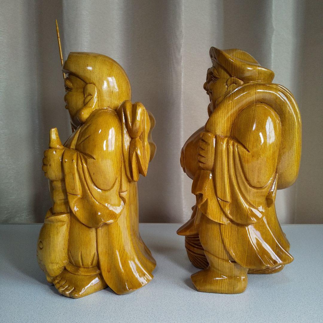 七福神　恵比寿様　大黒様　木彫り置物(大)