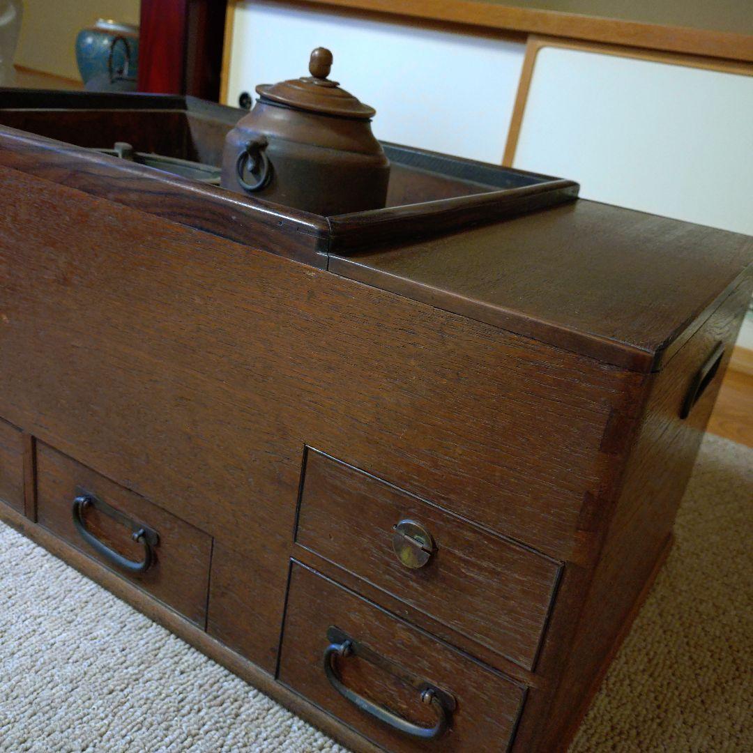 木製長火鉢 燗銅壺付 昭和レトロ 古民家 古道具 骨董品 おまけ火箸・煙管・灰掻