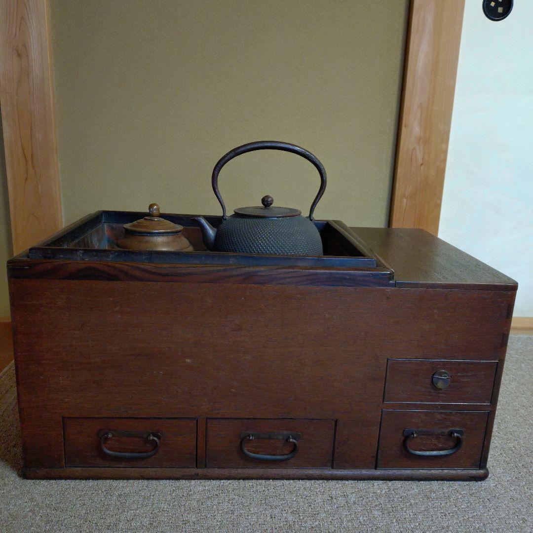木製長火鉢 燗銅壺付 昭和レトロ 古民家 古道具 骨董品 おまけ火箸・煙管・灰掻