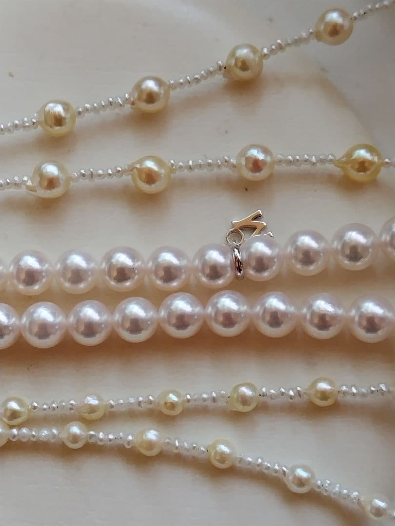 ②【訳あり格安】アコヤ真珠ベビーパール、あこや砂芥子パールの、オメガ風ネックレス