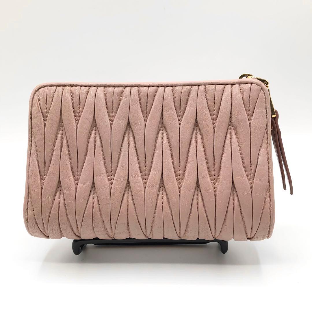 ミュウミュウ マテラッセ 折り財布 クリスタル ビジュー ピンク レザー